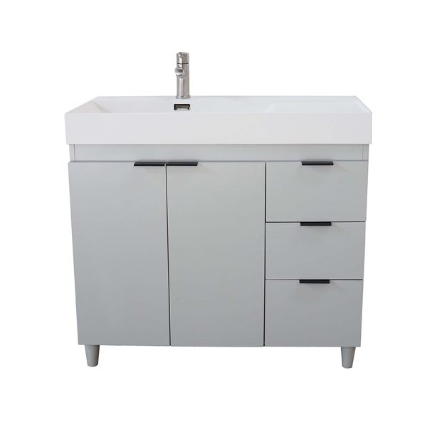 39 in. Single Sink Vanity in French Gray with White Composite Granite Sink Top