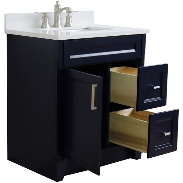 31" Single Sink Vanity in Blue Finish With White Quartz With Rectangle Sink