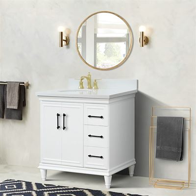 DISCONTINUED : 37" Single Vanity in White Finish with White Engineered Stone Top