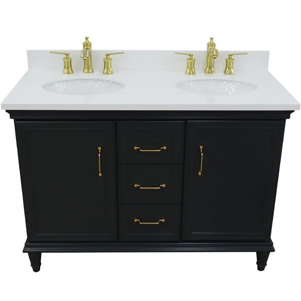 49" Double vanity in Dark Gray finish with White quartz and oval sink