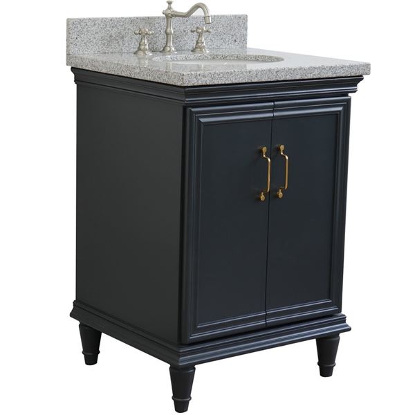 25" Single vanity in Dark Gray finish with Gray granite and oval sink