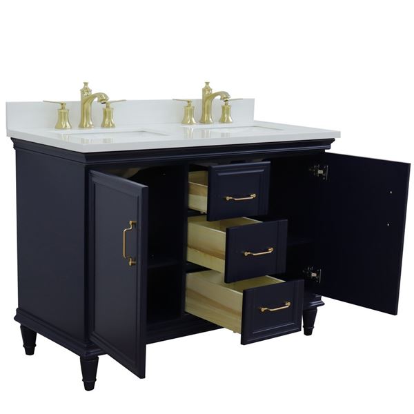 49" Double vanity in Blue finish with White quartz and rectangle sink