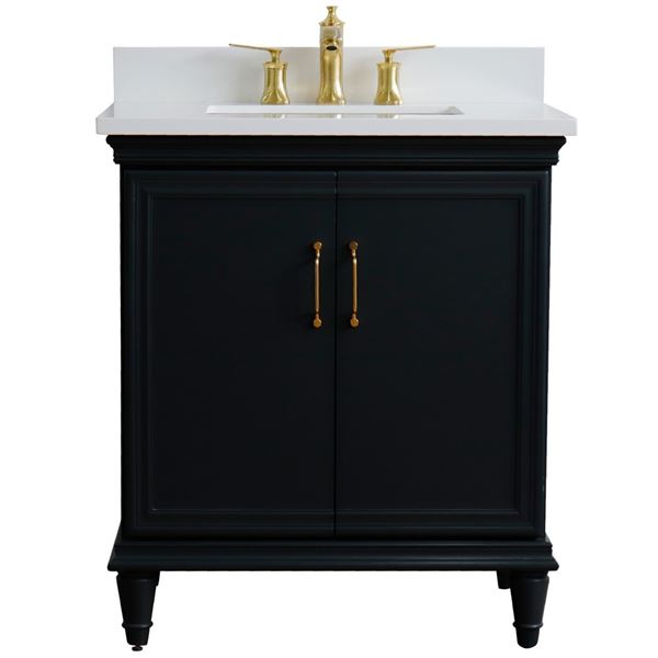 31" Single vanity in Dark Gray finish with White quartz and rectangle sink