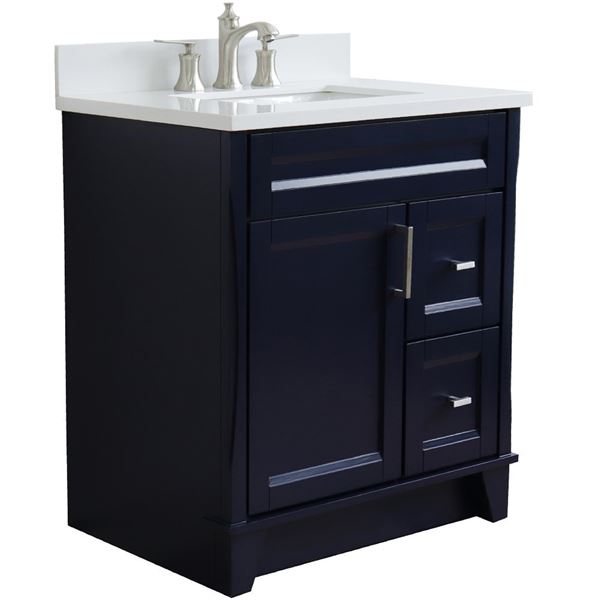 31" Single Sink Vanity in Blue Finish With White Quartz With Rectangle Sink