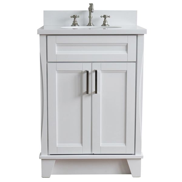 25" Single Sink Vanity in White Finish With White Quartz and Oval Sink