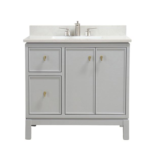 37 in. Single Sink Vanity in French Gray with Engineered Quartz Top