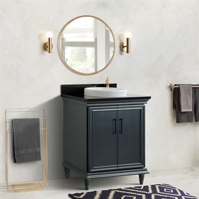 31" Single Vanity in Dark Gray Finish with Black Galaxy and Round Sink