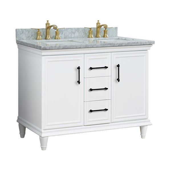49" Double Vanity in White Finish with White Carrara and Rectangle Sinks