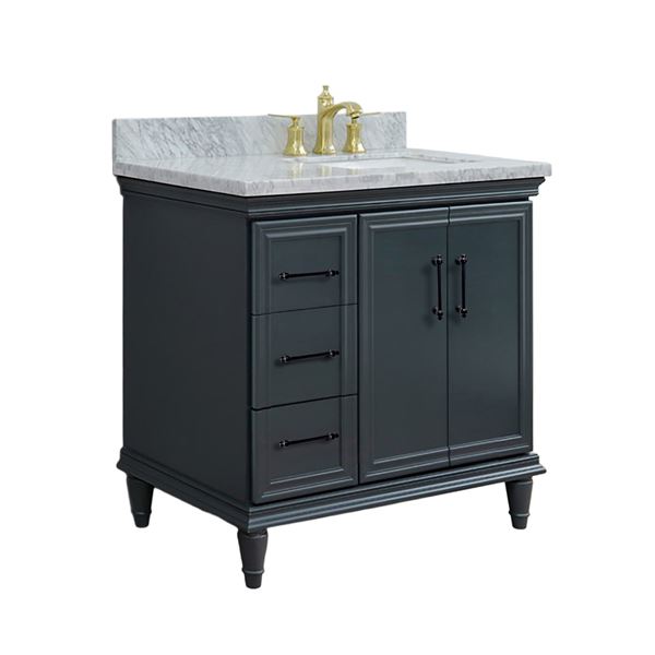 37" Single Vanity in Dark Gray Finish with White Carrara and Rectangle Sink- Right Door/Right Sink