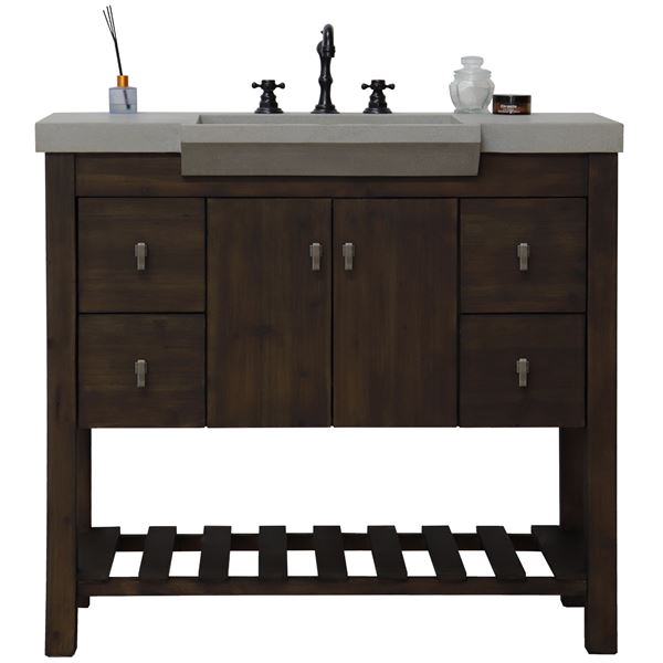 39 in Single Sink Vanity Rustic Wood Finish in Gray Concrete Top Brushed Nickel Hardware