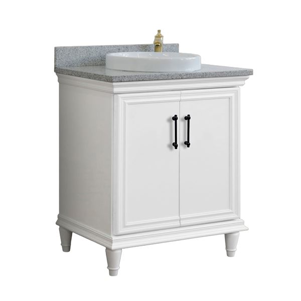 31" Single Vanity in White Finish with Gray Granite and Round Sink