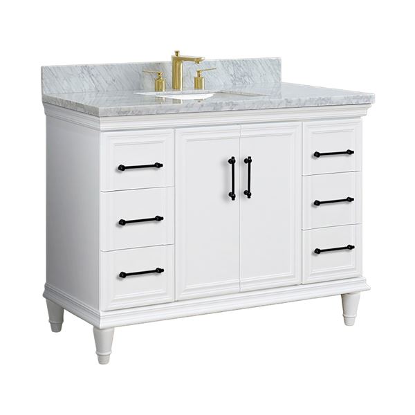 49" Single Sink Vanity in White Finish with White Carrara Marble and Rectangle Sink