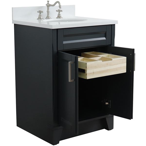 25" Single Sink Vanity in Dark Gray Finish With White Quartz and Oval Sink
