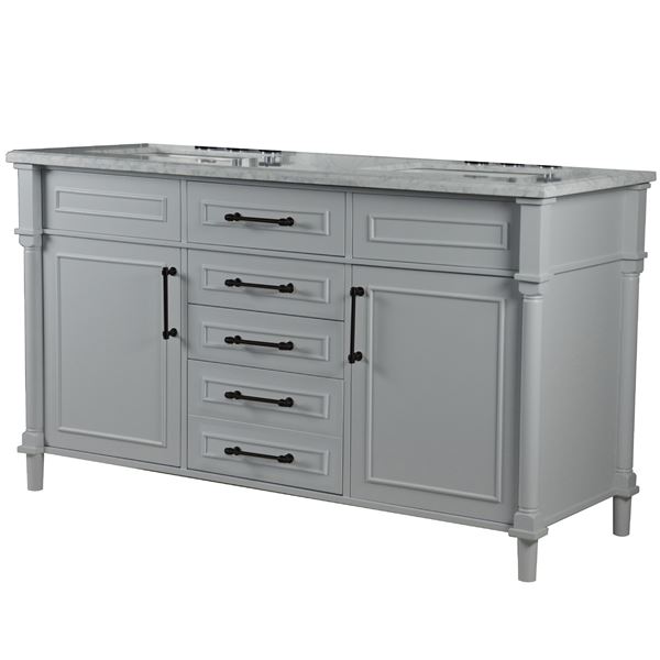 Napa 60 in. Double Vanity in Light Gray with White Carrara Marble Top with Black Hardware