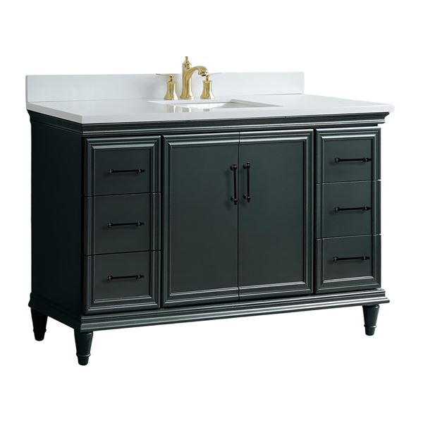 61" Single Sink Vanity in Dark Gray Finish and White Quartz and Rectangle Sink