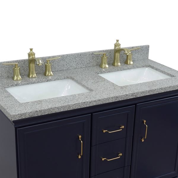 49" Double vanity in Blue finish with Gray granite and rectangle sink