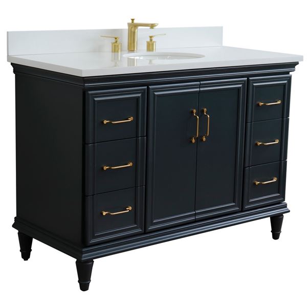 49" Single sink vanity in Dark Gray finish with White quartz and and oval sink