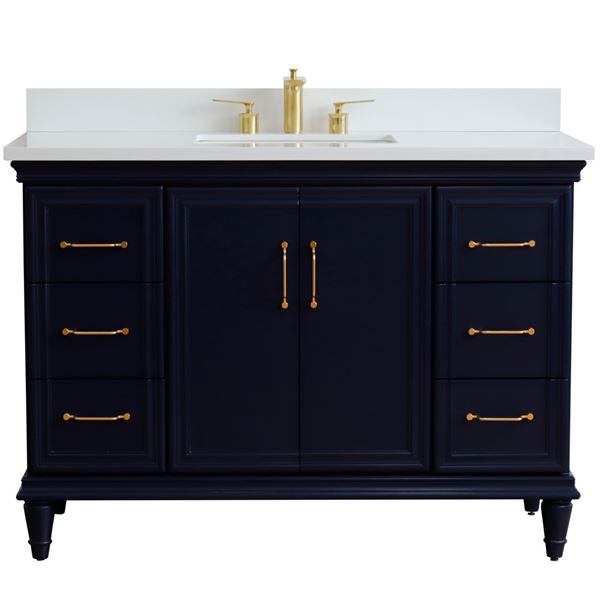 49" Single sink vanity in Blue finish with White quartz and rectangle sink