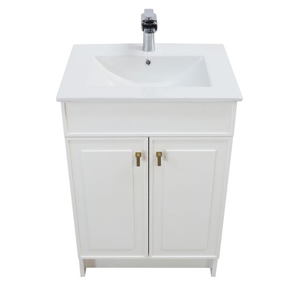 24 in. Single Sink Foldable Vanity Cabinet in White with White Ceramic Top