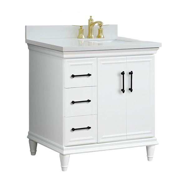 DISCONTINUED : 37" Single Vanity in White Finish with White Engineered Stone Top