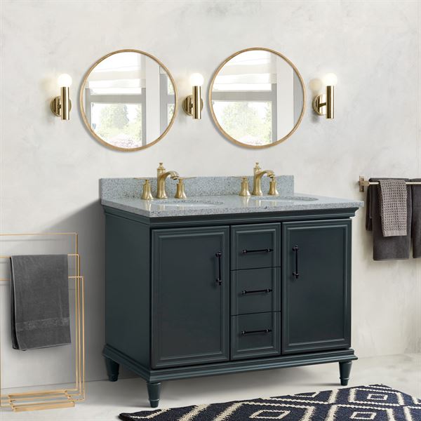 49" Double Vanity in Dark Gray Finish with Gray Granite and Oval Sink
