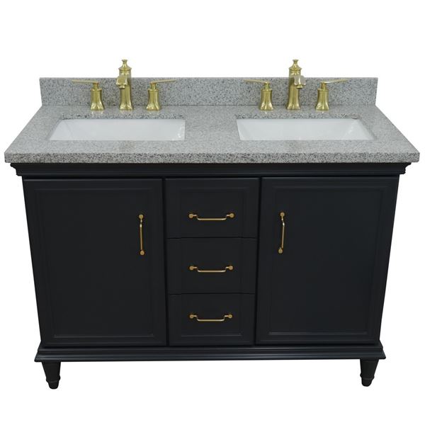 49" Double vanity in Dark Gray finish with Gray granite and rectangle sink