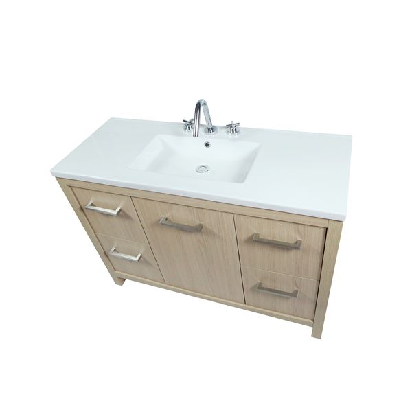48" Single Sink Vanity In Neutral Finish with White Ceramic Top