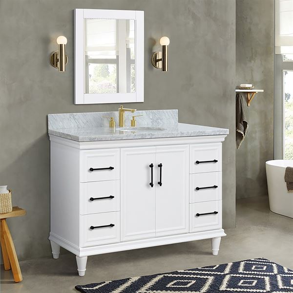 49" Single Sink Vanity in White Finish with White Carrara Marble and and Oval Sink
