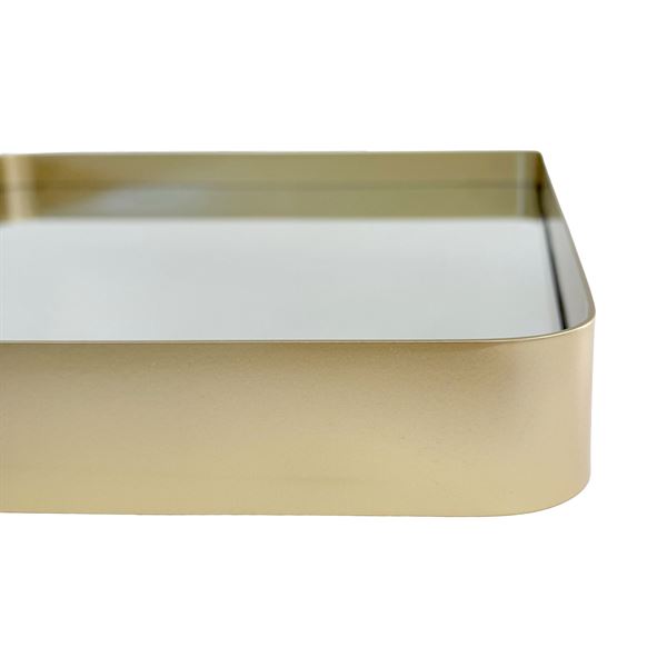 Round Rectangular Metal Frame Mirror in Brushed Gold