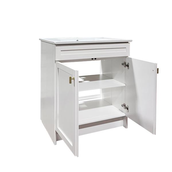 31 in. Single Sink Foldable Vanity Cabinet in White with White Ceramic Top