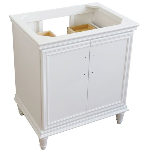 30" Single Vanity in White Finish- Cabinet Only- Black Handles