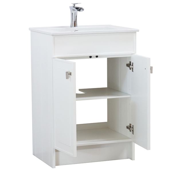 24 in. Single Sink Foldable Vanity Cabinet in White with White Ceramic Top
