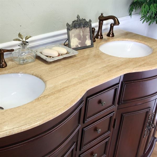 62 in Double sink vanity-wood-walnut-travertine