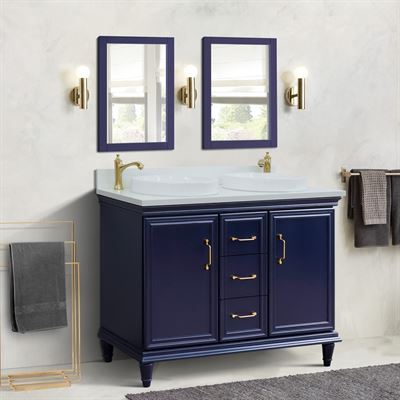49" Double vanity in Blue finish with White quartz and round sink