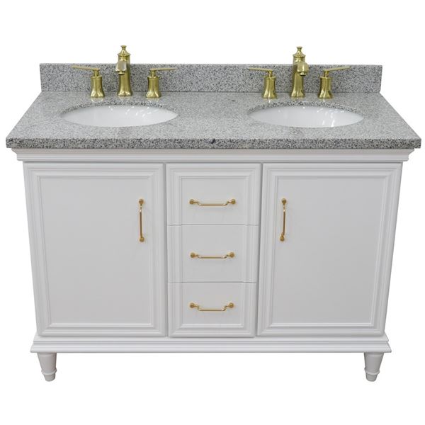 49" Double vanity in White finish with Gray granite and oval sink