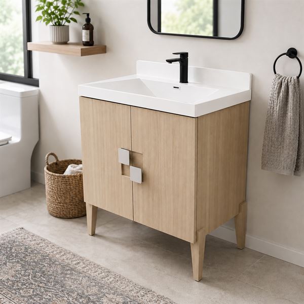 31.5" Single Sink Vanity In Neutral Finish with White Composite Granite Top
