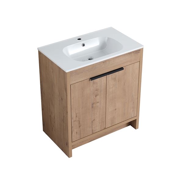 30 in. Single Vanity in Neutral finish with Solid Surface Resin White Sink