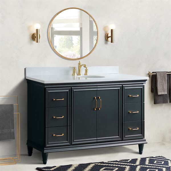 61″ Single Sink Vanity in Dark Gray Finish and White Quartz and Oval Sink