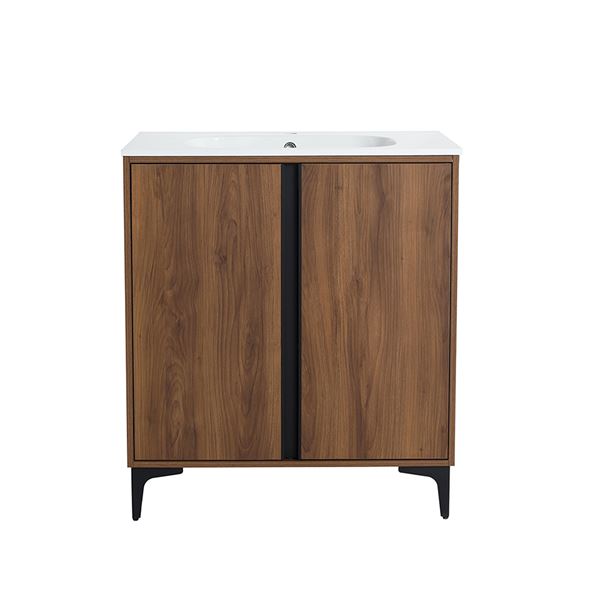 30 in. Single Vanity in Brown Walnut finish with Solid Surface Resin White Sink