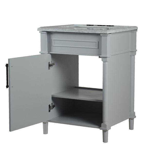 Napa 24 in. Single Vanity in Light Gray with White Carrara Marble Top with Black Hardware