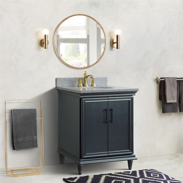 31″ Single Vanity in Dark Gray Finish with Gray Granite and Oval Sink