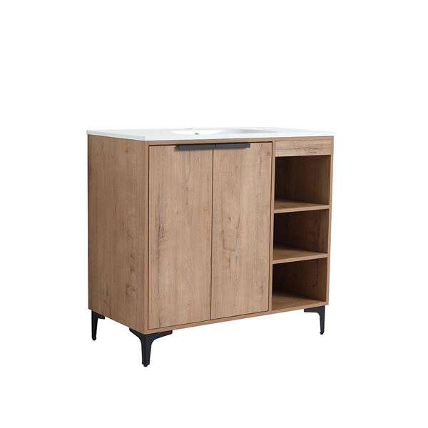 39 in. Single Vanity in Neutral finish with Solid Surface Resin White Sink