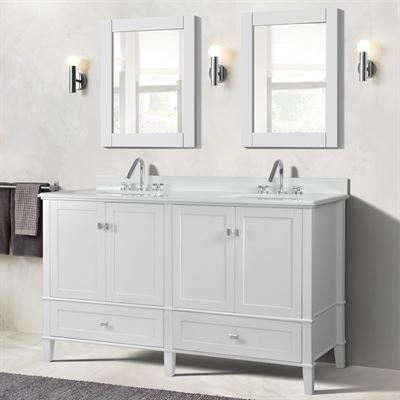 Aurora 61" DOUBLE VANITY IN WHITE WITH QUARTZ TOP