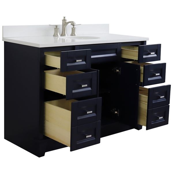 49" Single Sink Vanity in Blue Finish With White Quartz and Oval Sink