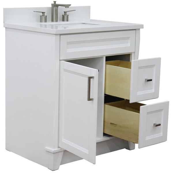 31" Single Sink Vanity in White Finish With White Quartz With Rectangle Sink