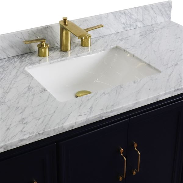 49" Single sink vanity in Blue finish with White carrara marble and rectangle sink