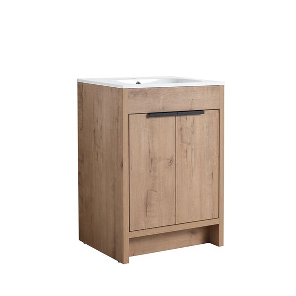 24 in. Single Vanity in Neutral finish with Solid Surface Resin White Sink