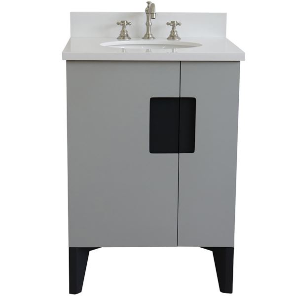 25" Single Sink Vanity in Light Gray Finish With White Quartz and Oval Sink