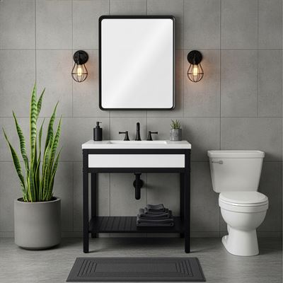 31 in. Single Sink Vanity- Black Metal Frame with White Concrete Ramp Sink Top