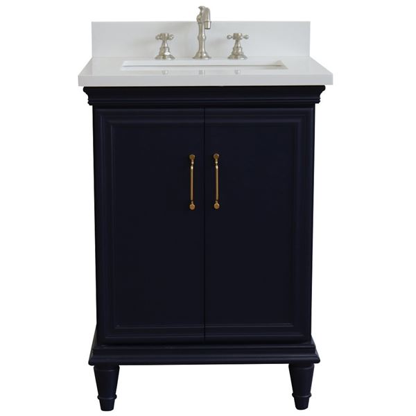 25" Single Vanity in Blue Finish With White Quartz and Rectangle Sink